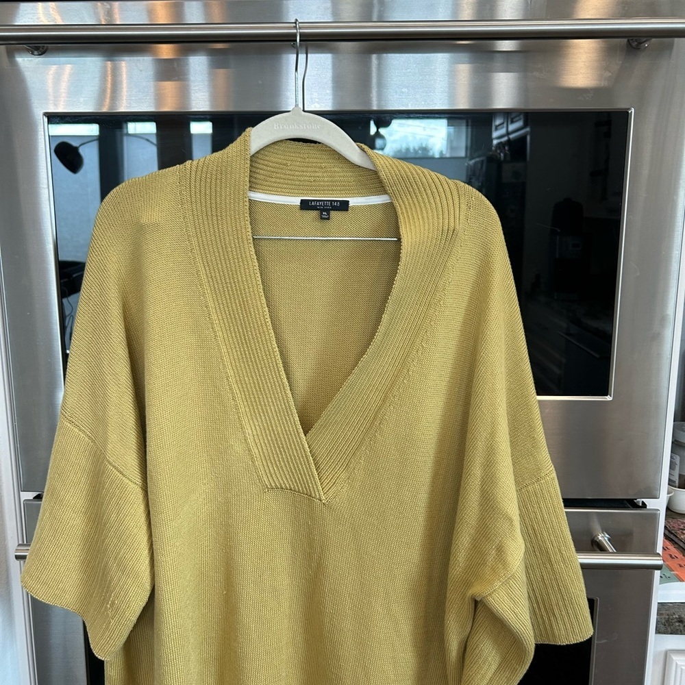 Lafayette 148 New York V-Neck Sweater - Mustard Yellow, XL (very slight piling)